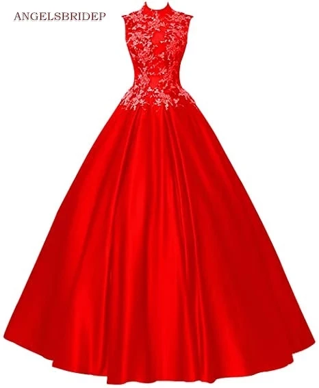 ANGELSBRIDEP-vestido de baile de cuello alto, quinceañera, para 15 fiestas, apliques formales de satén, vestidos de cumpleaños para máscaras