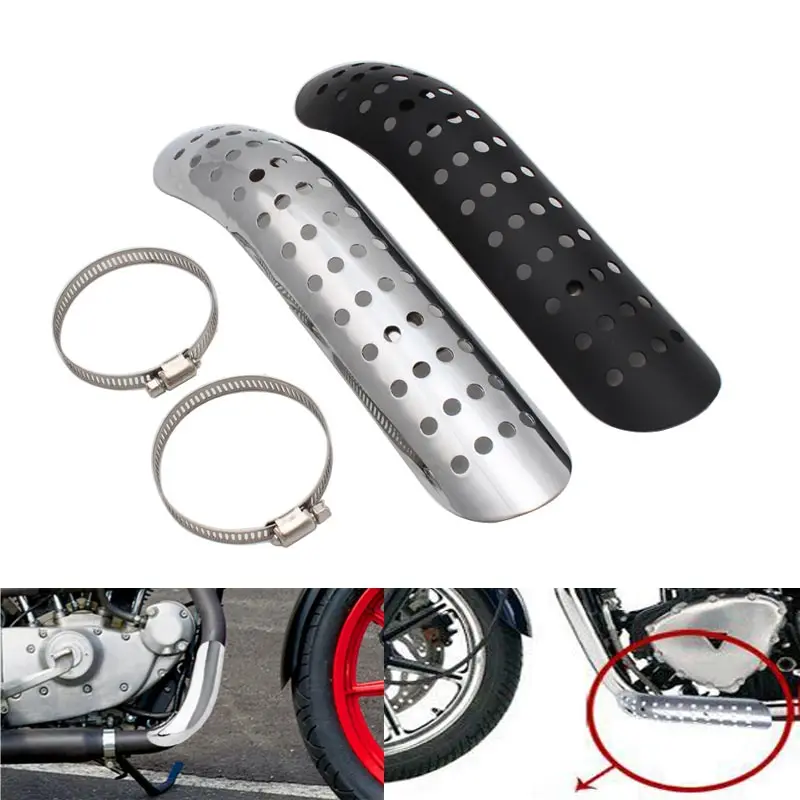 Black/Chrome Motorcycle Hollow Style Curved Exhaust Muffler Pipe Heat Shield Cover Guard Protector Universal for Honda Harley