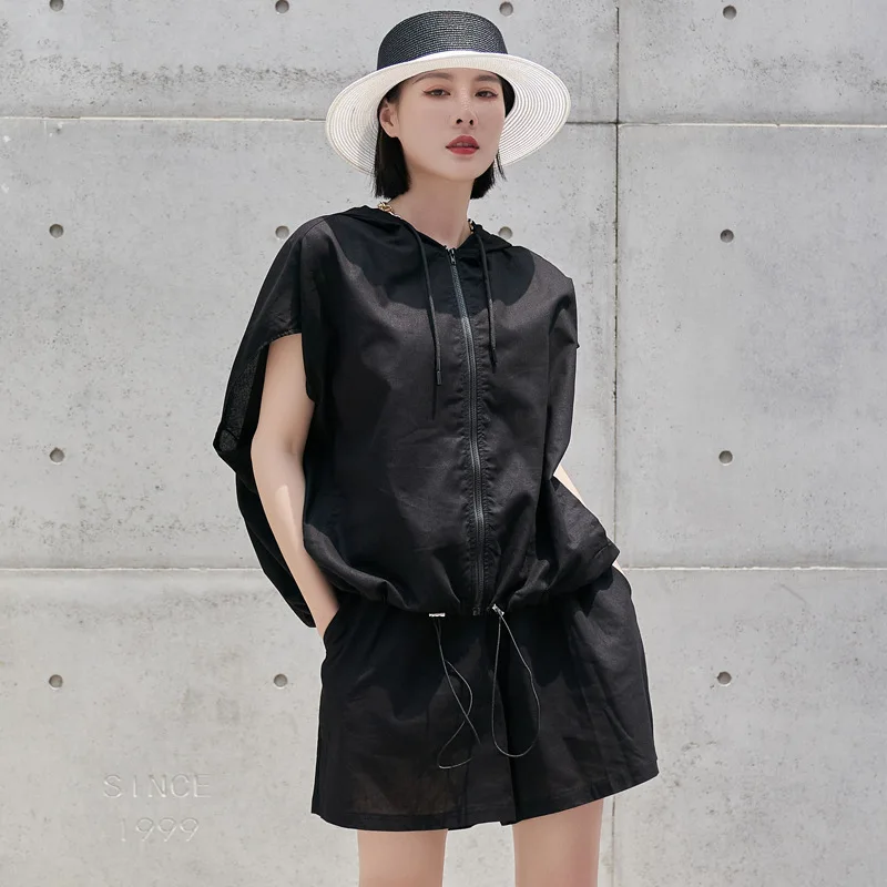 Ladies Short Sleeve T-Shirt Hoodie Summer New Classic Black Personality Fashion Street Trend Loose Large Size Hoodie Half Sleeve