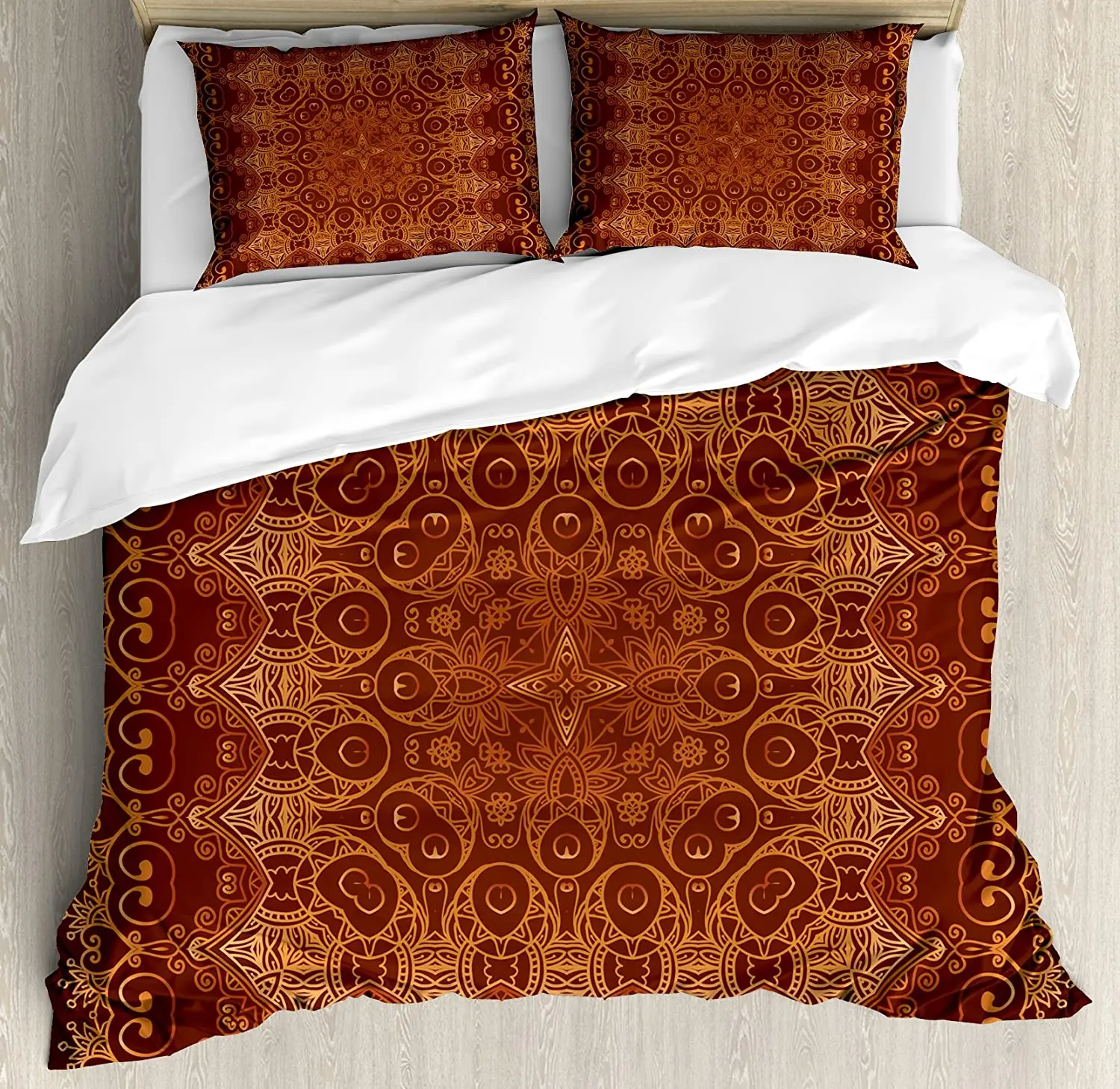 

Antique Duvet Cover Set Vintage Lacy Persian Pattern from Ottoman Empire Palace Carpet Style Art 3 Piece Bedding Set Orange