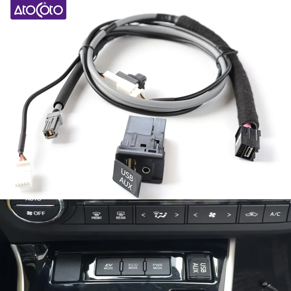 AtoCoto USB AUX Interface Switch 5 Pin Plug Adapter Harness Cable Kit for Toyota Corolla Camry Reiz RAV4 Prius Verso Highlander