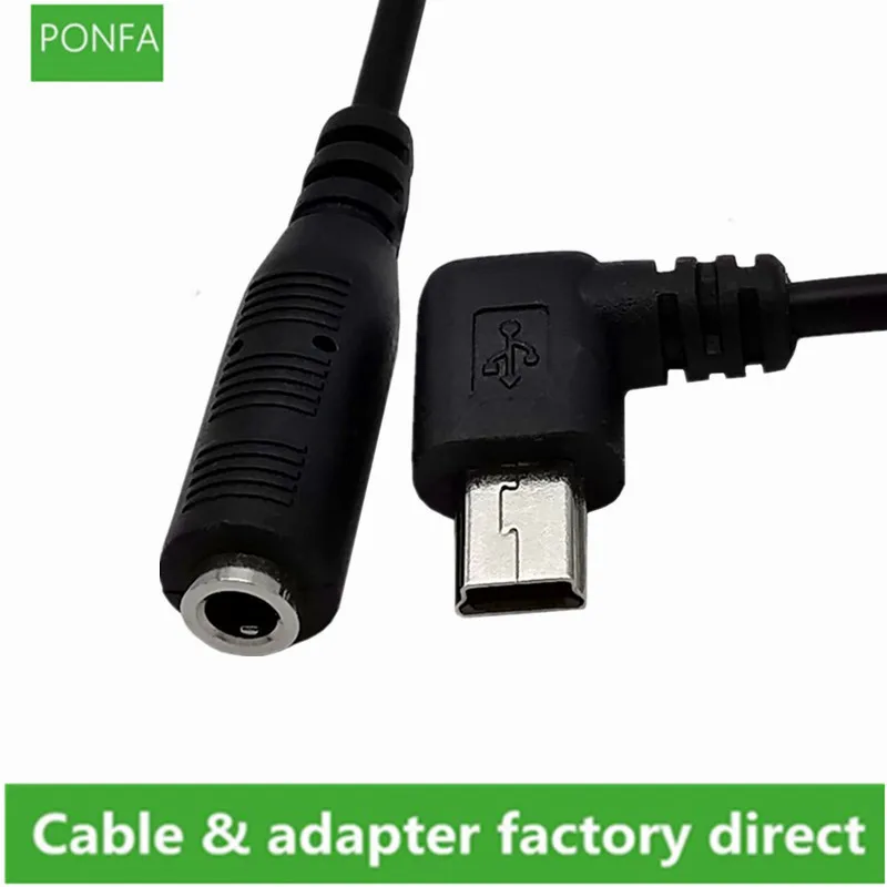 Mini USB to 3.5MM Audio Cable 3.5mm Female to Mini USB 2.0 5 Pin Male 90 Degree Right Angle  Microphone Adapter Cable 0.15m