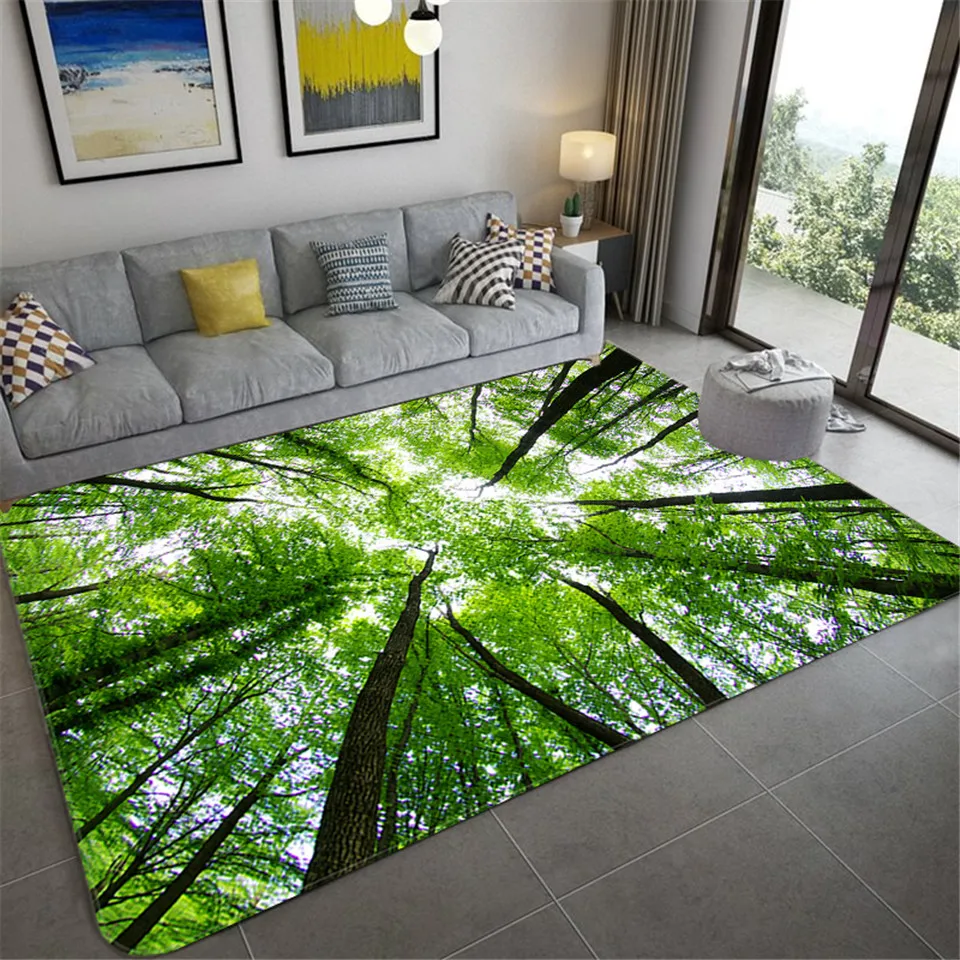 Natural Scenery 3D Carpet For Living Room Green Forest Waterfall Landscape Rug Bedroom Anti-slip Carpet In The Bathroom Large