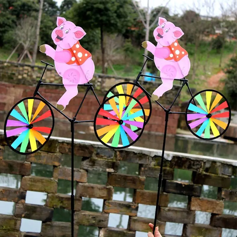 3D Animal pig on Bike Windmill Whirligig Garden Lawn Yard Decor Wind Spinner Wholesale Dropshipping