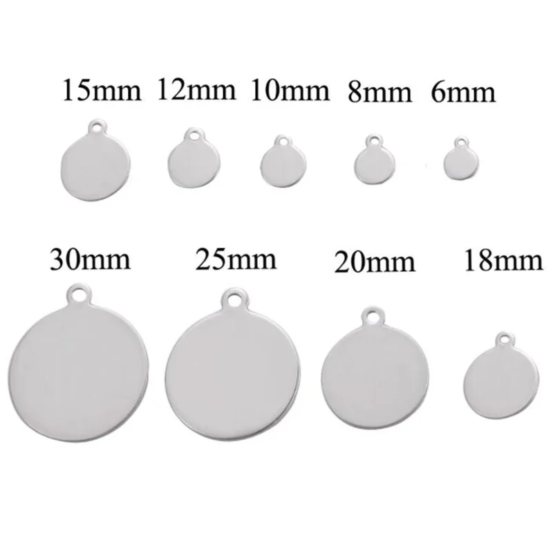 10pcs Stainless Steel Flat Round Blank Stamping Tag Pendants  for Earring Bracelet Necklace Charm Jewelry Making Accessories