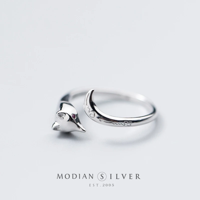 Modian Hot Sale Cute Animal Finger Ring for Women Little Fox Face Open Adjustable Sterling Silver 925 Ring Fashion Fine Jewelry