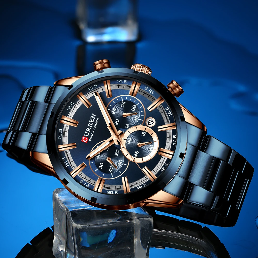 Nuevos relojes CURREN de moda con acero inoxidable, marca superior, cronógrafo deportivo de lujo, reloj de cuarzo para hombre, reloj Masculino