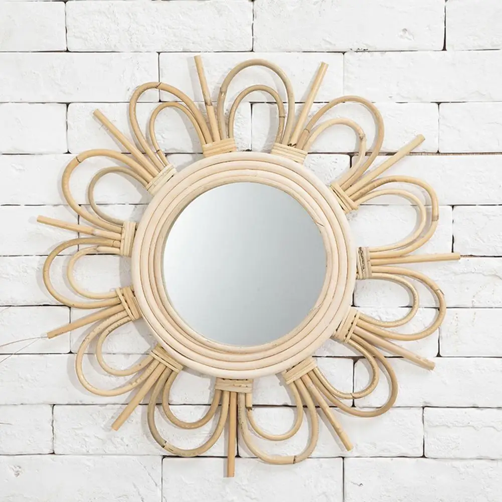 

Decorative Mirror Rattan Innovative Art Makeup Mirror Dressing Bathroom Nordics Wall Hanging Mirror Ornament for Home Decoration