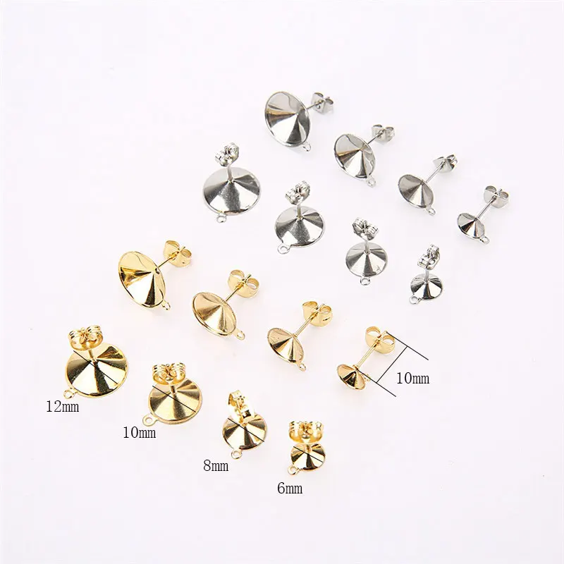 20pcs Stainless Steel Blank Stud Earring Pins Settings Earring Back Stopper 6/810/12mm Cabochon Base Jewelry Earring Findings