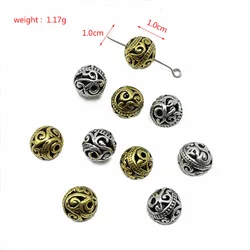 10pcs 10mm Tibetan Antique Silver Color Hollow Ball Metal Beads Spacer Beads For Jewelry Making DIY Bracelet Nekclace