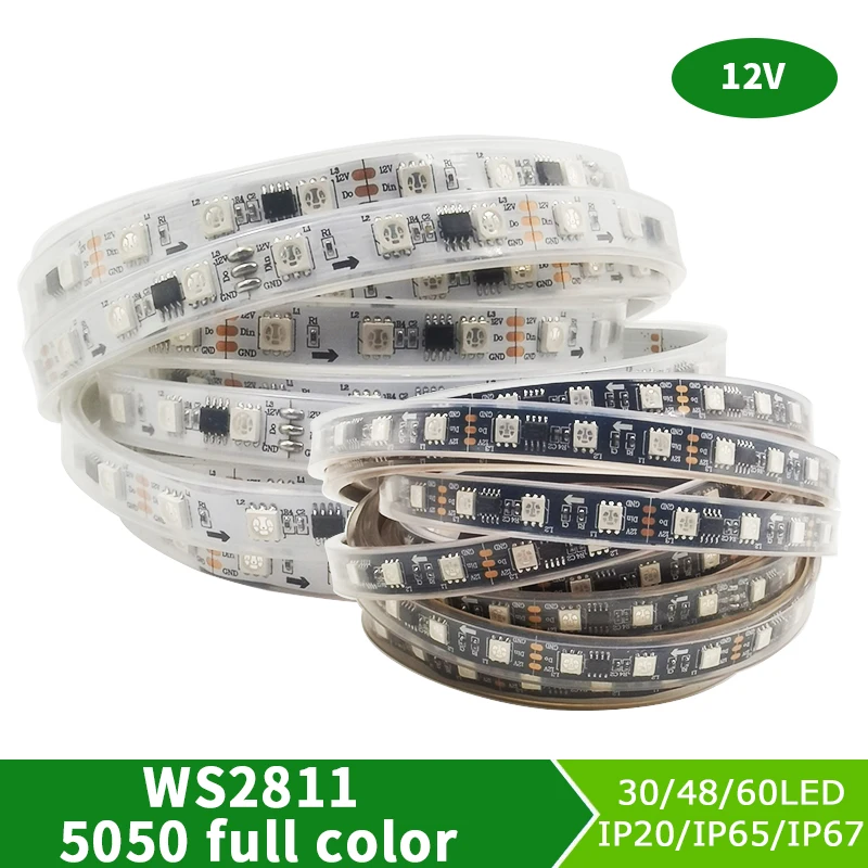 FLDJL 5M WS2811 RGB LED Waterproof Light with 5050 SMD Addressable 30 60 DC12  LED External 1 IC Control 3 Bright Ordinary