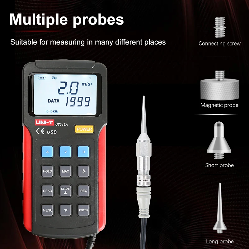 UNI-T UT315A اختبار الاهتزاز الرقمي تسارع الاهتزاز سرعة الإزاحة قياس USB توصيل الكمبيوتر لينة