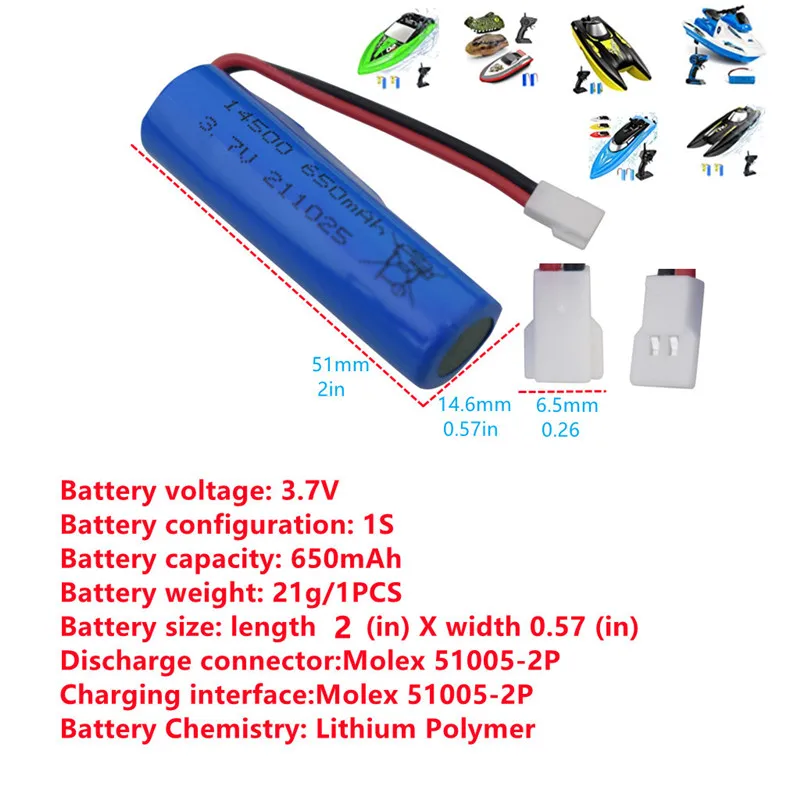 2 pces 3.7v 650mah bateria de lítio com cabo de carregamento usb para syma q9 h126 h131 h118 rh701 rc barco de alta velocidade iate brinquedo