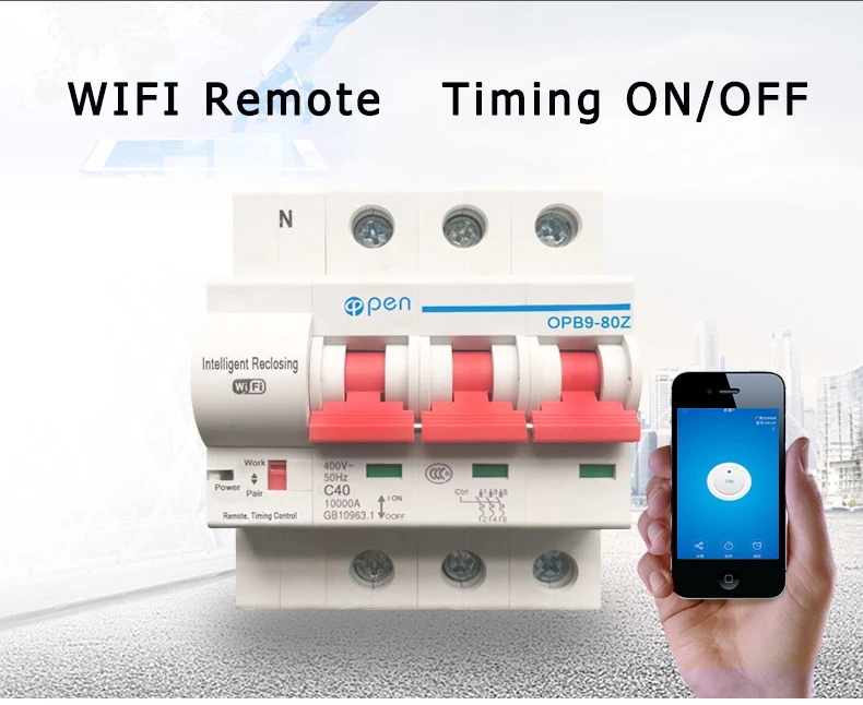 

3P remote control reclosing wifi circuit breaker mcb for Amanzon Alexa and Google home with overload and short circuit breaker