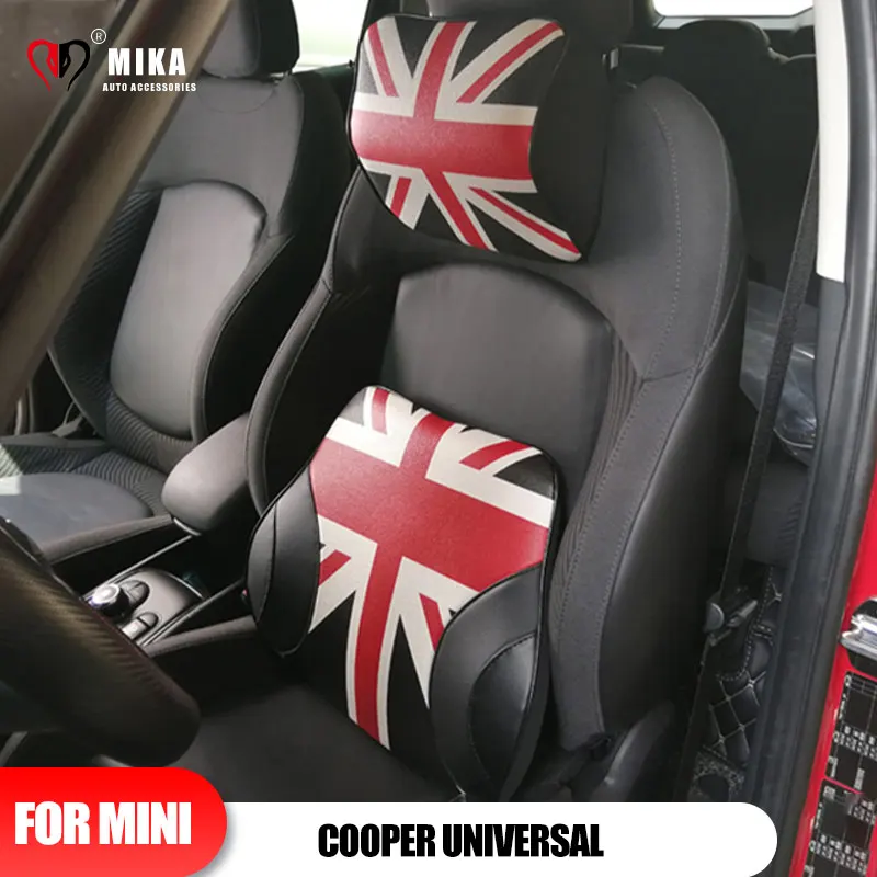 

Car Neck Pillow Seat Head Cushion Waist Headrest For Mini Cooper Universal PU Leather Supports Interior Decoration Accessories