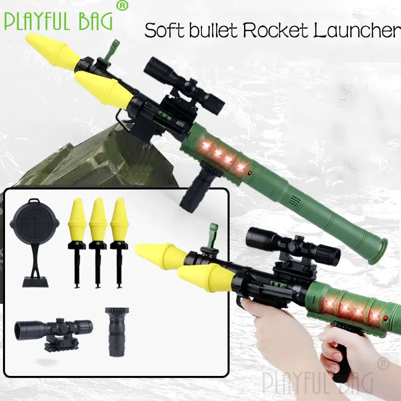 PLAYFUL BAG Toy gun light sound effect RPG toy rocket barrel EVA soft bullet gun children's entertainment game toy nd05