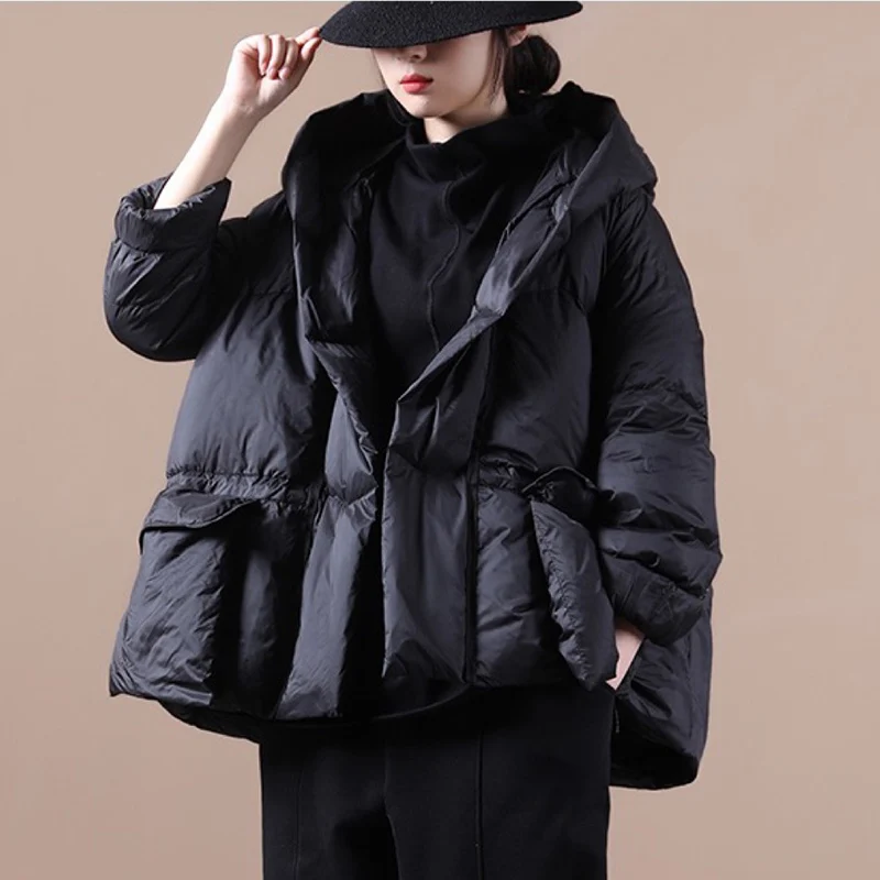 Winter Fashion Oversize Duck Down Coat Women Hooded Warm Thick Jackets Black Autumn Pocket Casual Parkas