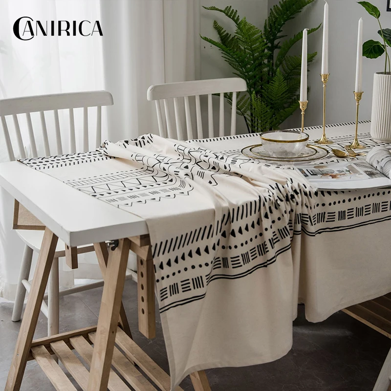 

CANIRICA Decorative White Tablecloth Linen Table Cloth Dining Table Cover Geometric Home Decoration Manteles De Mesa Rectangular