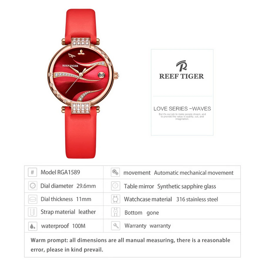 Reef Tiger women watches,lady automatic watch dress ladies mechanical wristwatch waterproof clock top luxury brand reloj mujer