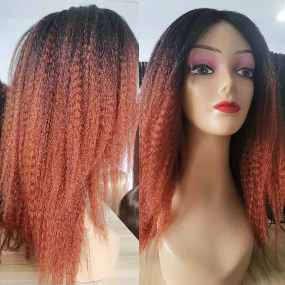 Parrucche ricci crespi per capelli afro Parrucche dritte Yaki Ombre Parrucca sintetica per donna Parrucche per donna parte media nera Parrucche