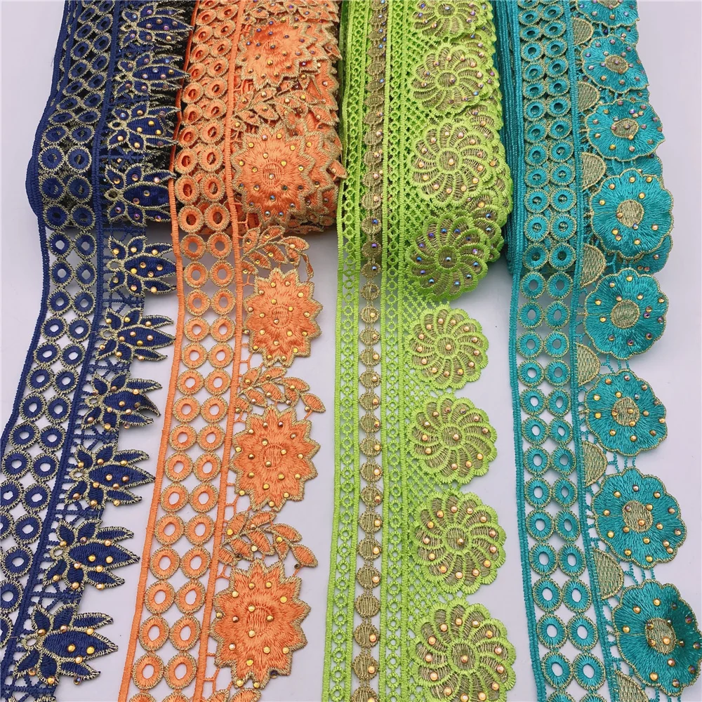 9.5yards African lace trim Metallic Embroidered Motif Lace  Wide 8CM