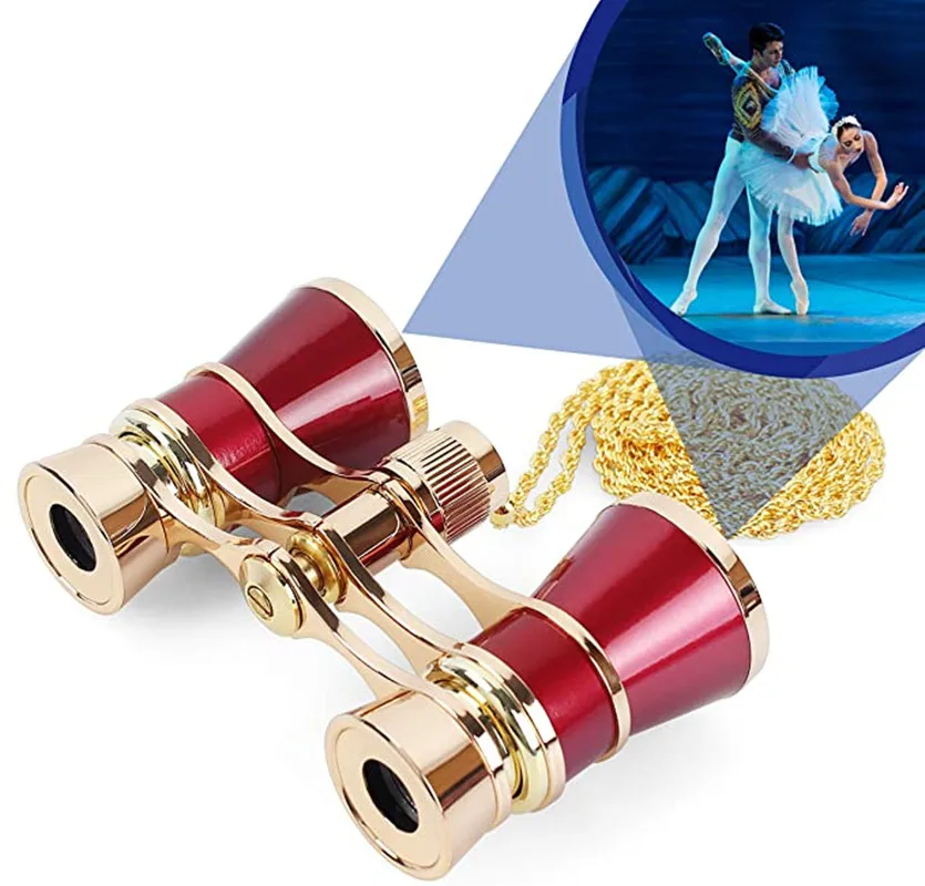 

3X25 Opera Glasses Binoculars Theater Glasses Mini Binocular Compact with Chain for Adults Women in Musical Concert（Red)）