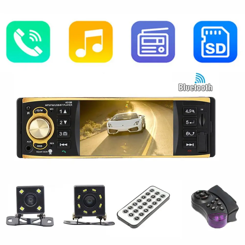 

Car Radio 4019B HD 4.1 Inch 1 Din Car Radio Bluetooth-compatible Video MP5 Player with Rearview Camera