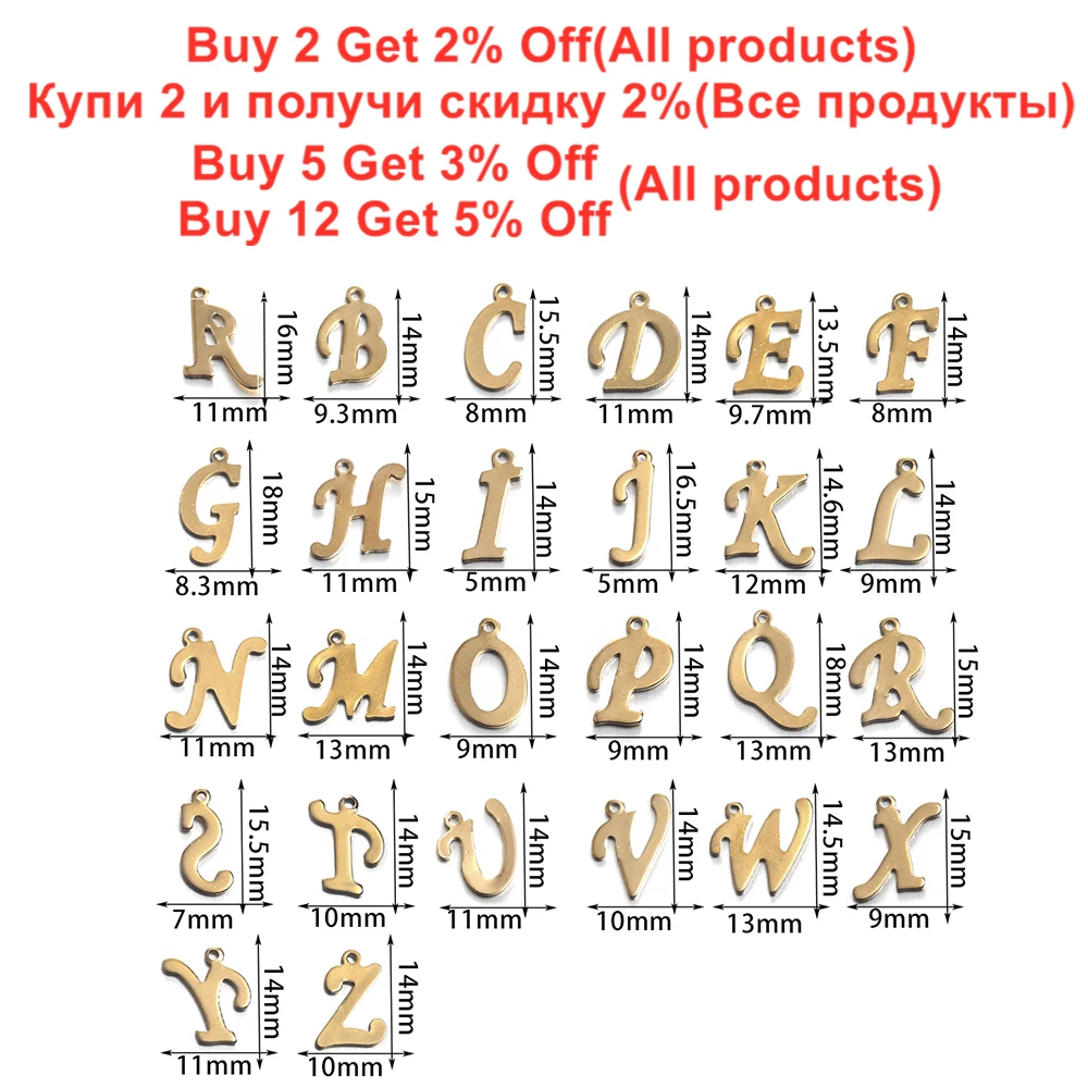26Pcs/Lot Gold Color Stainless Steel A-Z Letter Pendant Alphabet Charms Pendants for DIY Neckalce Jewelry Making Accessories