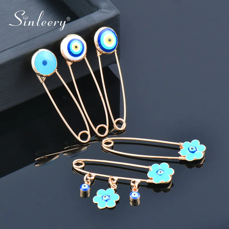 SINLEERY Lucky Turkish Blue evil eye Enamel Brooch Gold Color Pin For Women Fashion Jewelry XZ223