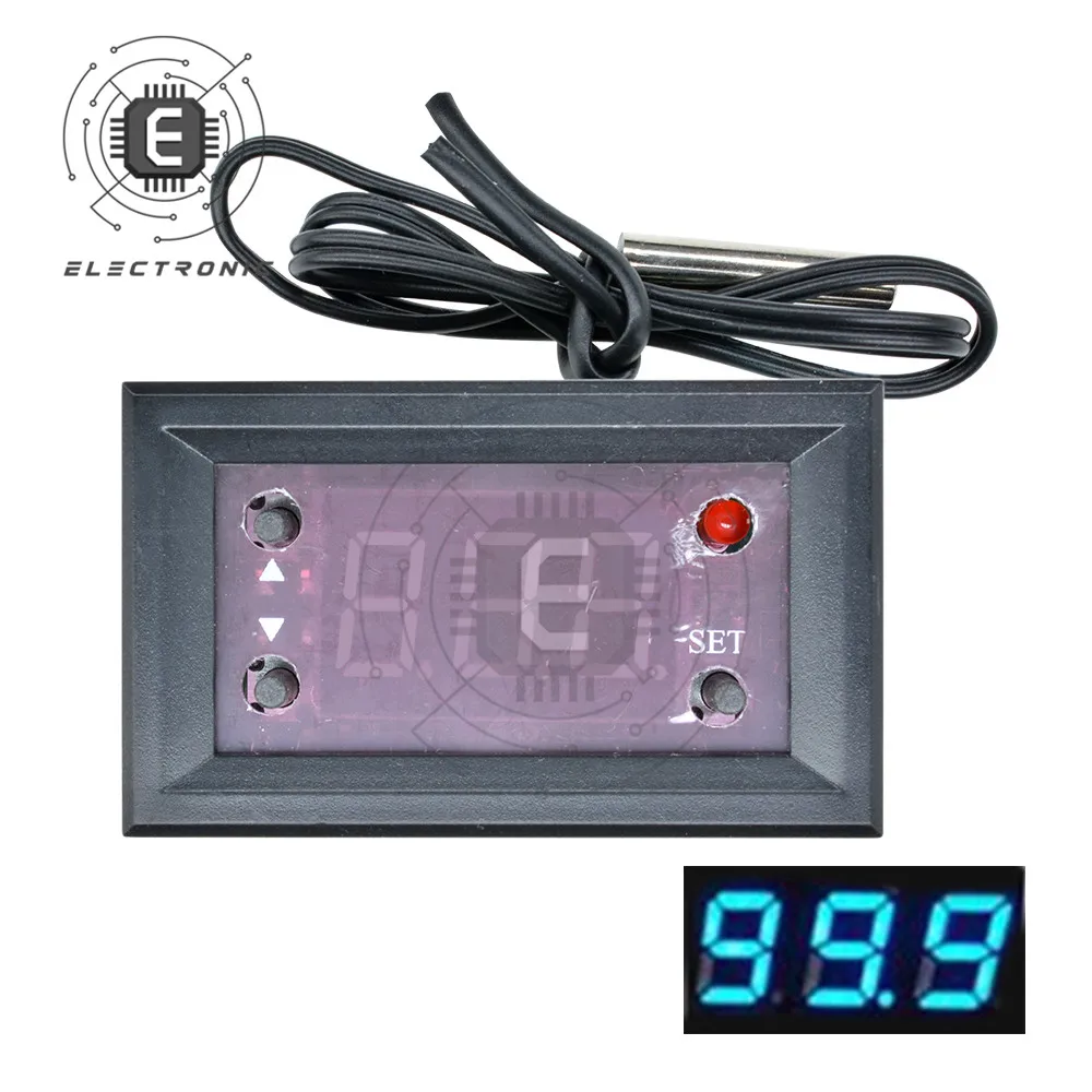 W1218 Digital Display Thermostat Temperature Controller For Incubator With Probe DC 12V Red/Blue