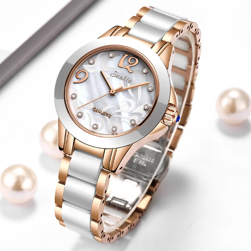 SUNKTA Luxury Crystal Ladies Watches Waterproof Rose Gold Women Wrist Watches Top Brand Bracelet Clock Gift Relogio Feminino+Box