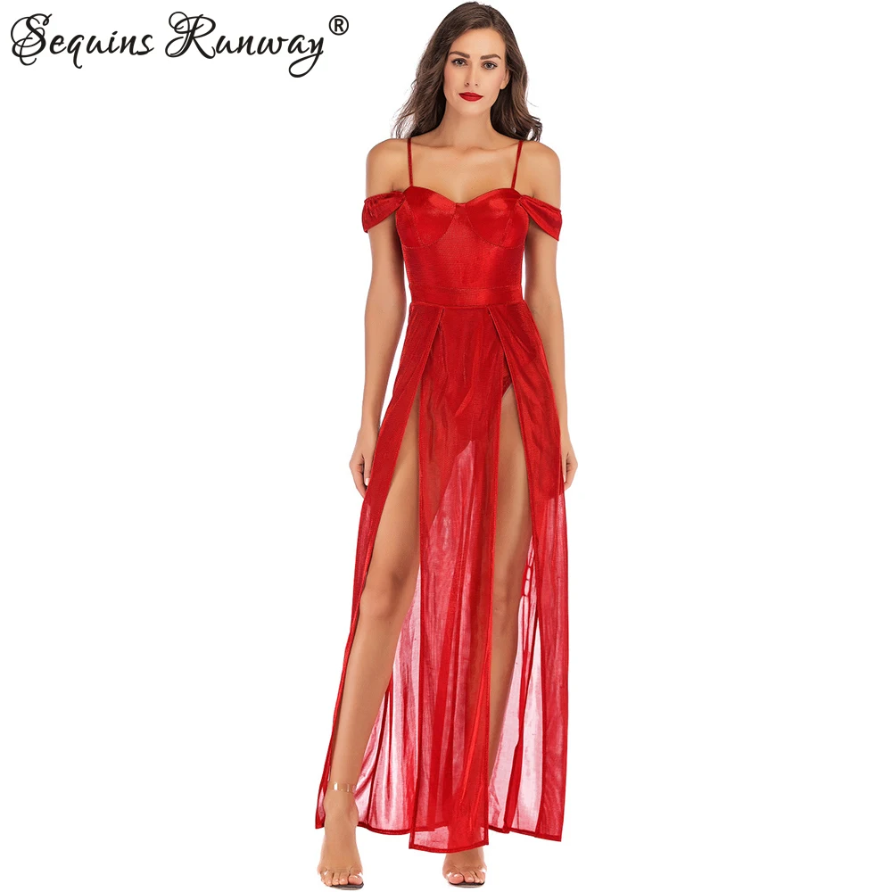 Sexy night club party Red Sequin maxi summer Dress women elegant bodycon Long Dresses Off Shoulder woman dress clothes vestidos