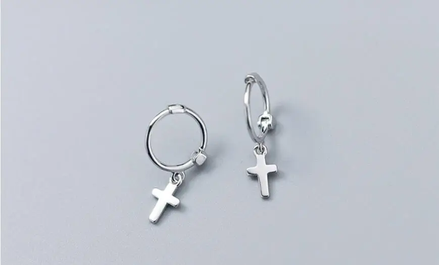 Boucles d'oreilles croix en argent regardé 100% pour femmes, 925 argent massif, petites boucles d'oreilles pendantes pour jeunes filles, cadeau pour adolescents, mode