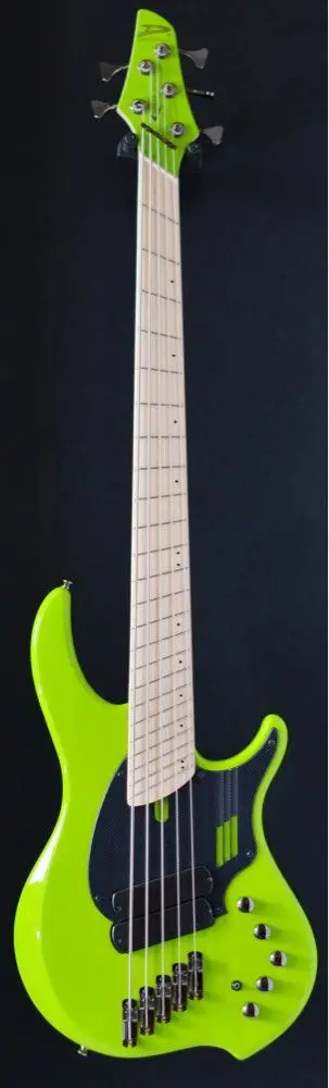 DW High-end custom oblique 5-string bass, fluorescent green body, Oblique fingerboard, 34-inch treble, 37-inch bass, black hardw