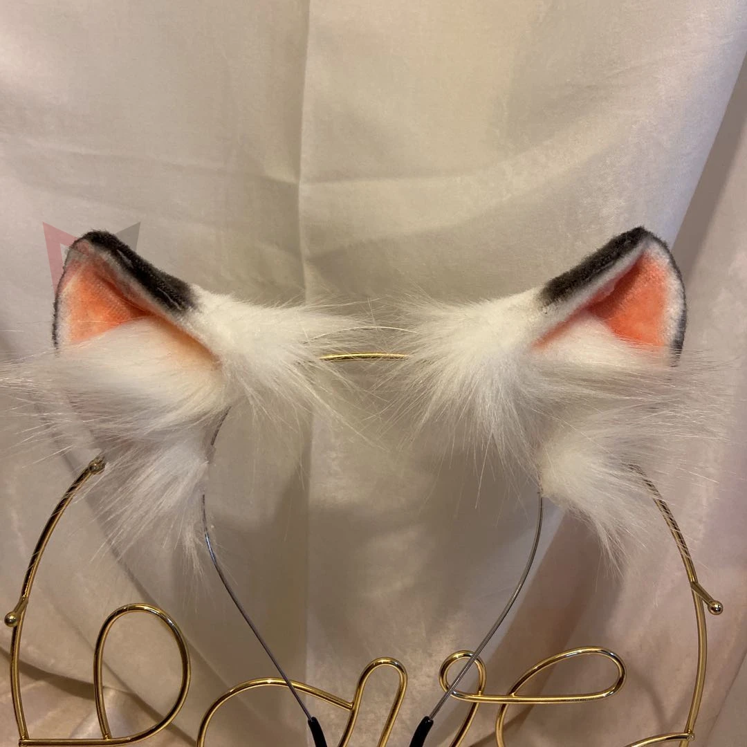 MMGG New White Black Cat Fox Ears  Hairhoop Tail Headwear Beast Cosplay Costume Accessories  For Girl Women Handmade Work