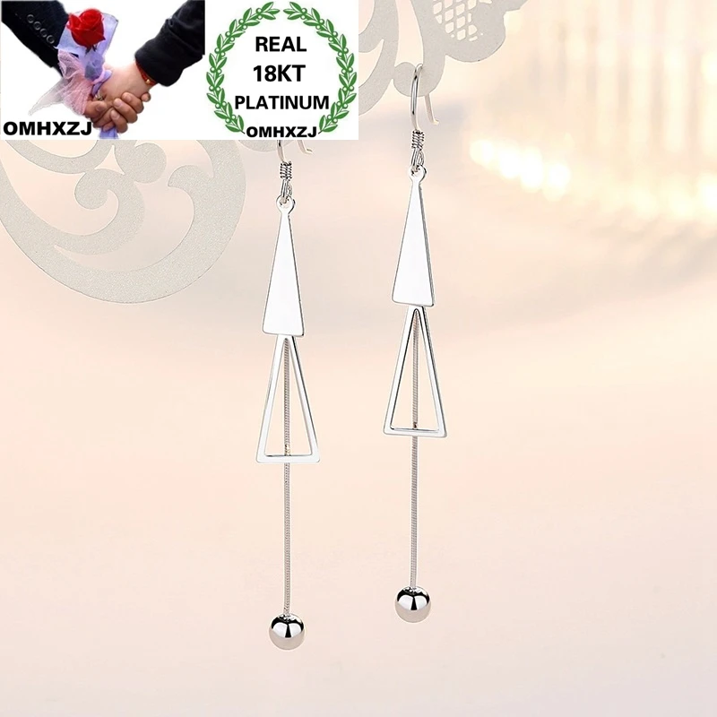 OMHXZJ Wholesale European Fashion Woman Party Birthday Wedding Gift Geometric Tassel 18KT White Rose Gold Drop Earrings EA499