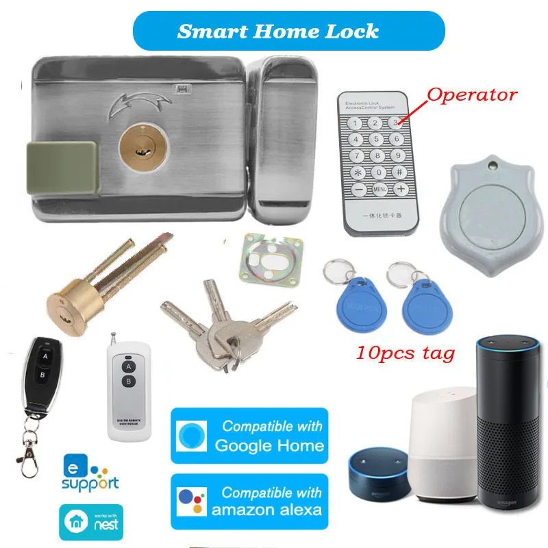 Electronic lcok RFID Door lock Mechanical key Optional remote control IOS/Android Ewelink Use with video intercom Gate opener