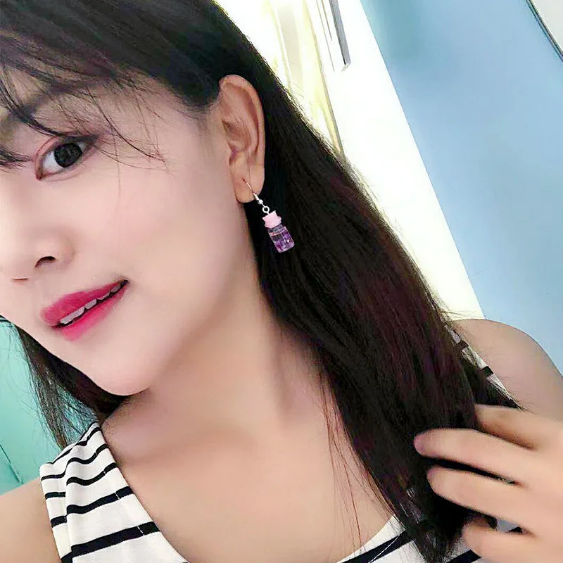 Pearl Milk Tea Cup Shaped Dangle Earrings for Women Fun Ocean shell Drifting Drink Bottle Pendant Earrings Handmade Accessories