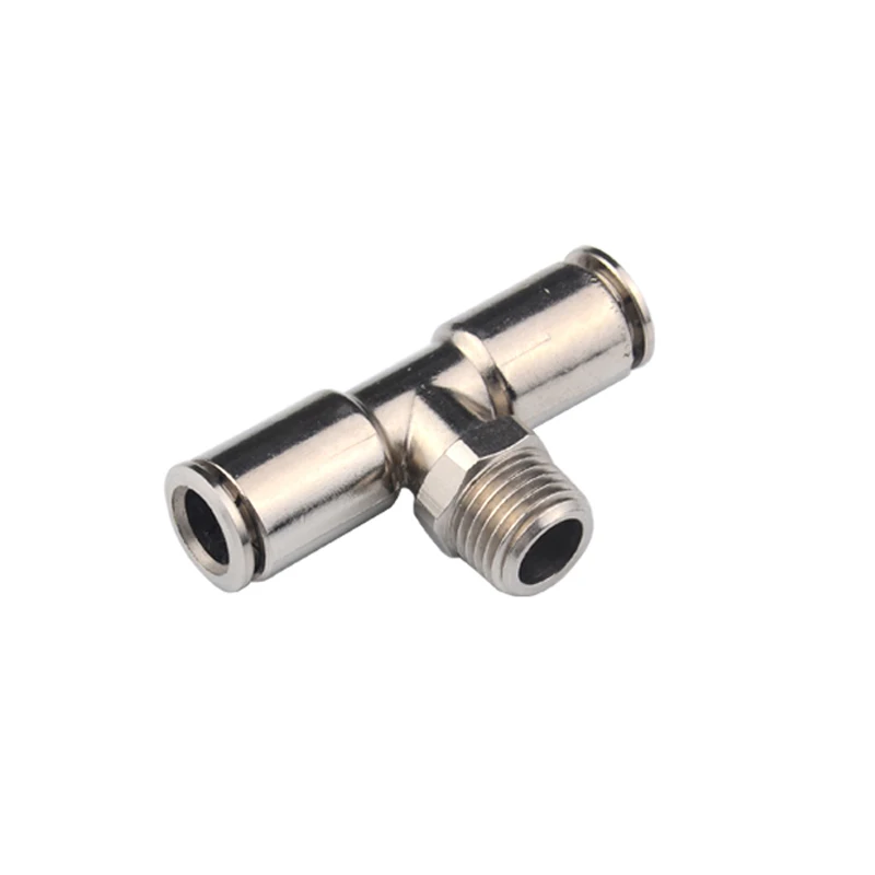 Full copper central thread pneumatic tube nickel-plated T-type push-in fitting PB4/PB6/PB8-M5/01/02/03/04