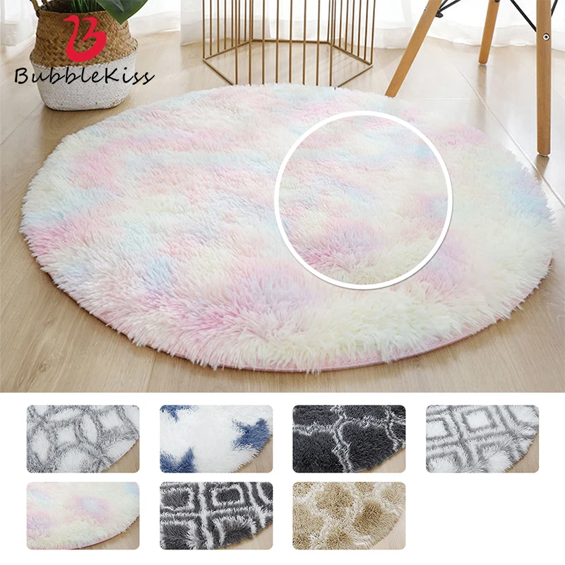 

Bubble Kiss Round Carpet Home Soft Anti Slip Floor Mat Fashion Gradient Art Pattern Plush Foot Pad Bedroom Decoration Area Rugs