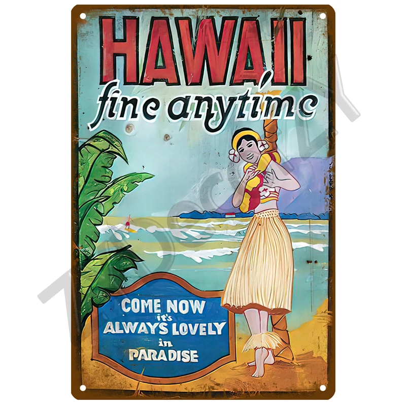 Hawaii Beach Blechschild Poster Vintage Wandposter Metallschild Dekorative Wandplatte Küchentafel Metall Vintage Dekor Zubehör – Detail 12