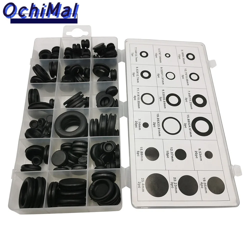 125pc/box Black Ring Rubber Grommet Firewall Hole Plug Assortment Electrical Wire Sealing Gasket Kit For Car Truck Boat