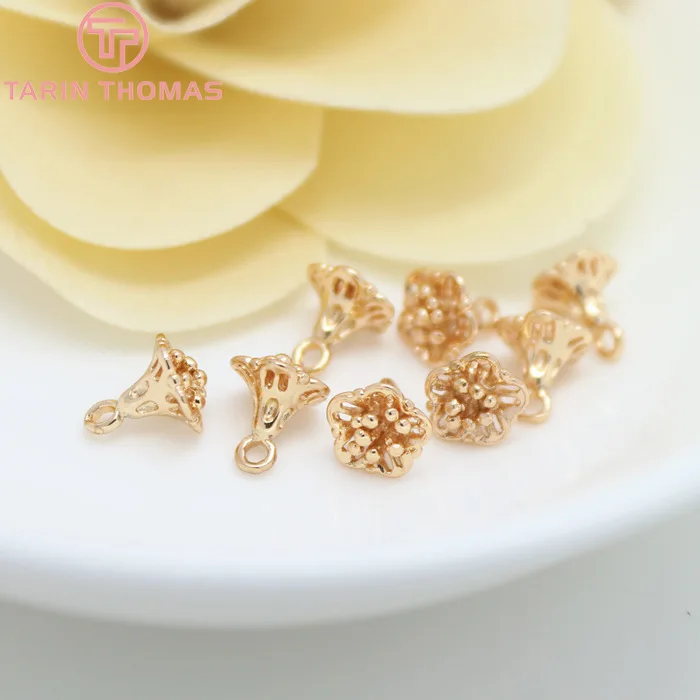 (1461)10PCS 7x8MM 24K Champagne Gold Color Plated Brass Small Lotus Charms High Quality Diy Jewelry Accessories