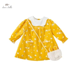 DBJ18686-1 dave bella autumn baby girl's fashion floral dress with a small bag party dress kids infant lolita 2pcs clothes