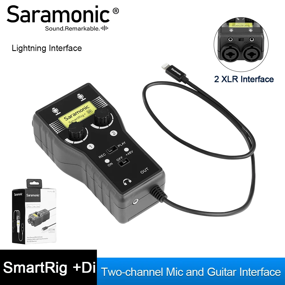 

Микрофон Saramonic SmartRig + Di XLR и гитарный интерфейс 6,3 мм с сертифицированным MFi разъемом Lightning для iPhone 7 7s 8 X