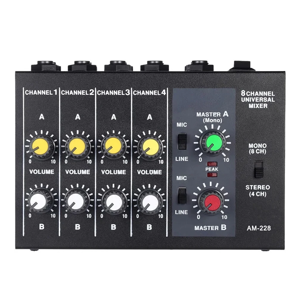 Am-228 Ultra Compact Audio Sound Mixer Mixing Console Dj Sound Equipment Home Music Studio Low Noise 8 Channels 6.35Mm Interface