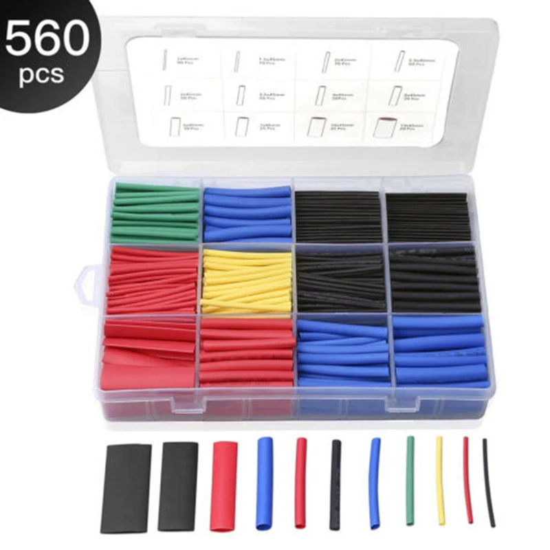 

560pcs/box Heat Shrink Tube Kit Tubing Electrical Insulation Tube Heat Shrink Wrap Cable Sleeve 5 colors 12 sizes Drop shipping