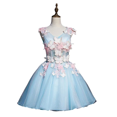 lovely short lolita alice cosplay butterfly light blue short ball gown fairy cosplay gown queen Victorian dress/Belle Ball