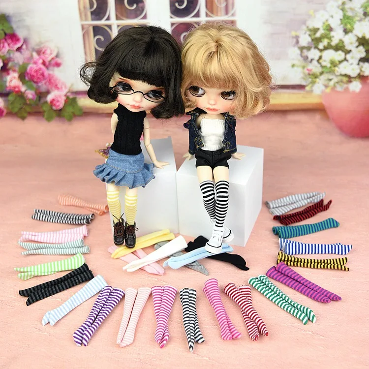 2Pairs Doll's Stripe Blyth Sockings Socks Clothes Accessories Fit For Azone,Kurhn,Ob, Momoko,Blyth,Bratzs,Barbies Toys Dolls