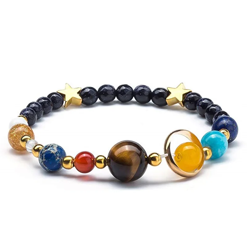 Yungqi Charm Bead The Eight Planet Bracelet Solar System Universe Galaxy Bracelet Adjustable Natural Stone Bangle for Women Girl